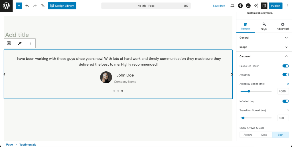 Arrows And Dots Settings In Testimonials 1024x515