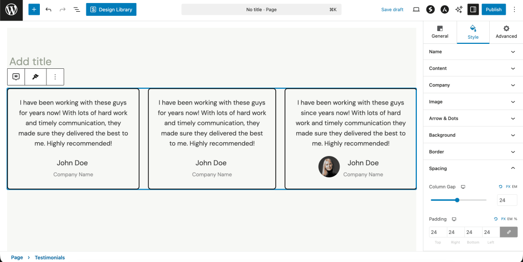 Set Spacing And Column Gap In Testimonials 1024x514