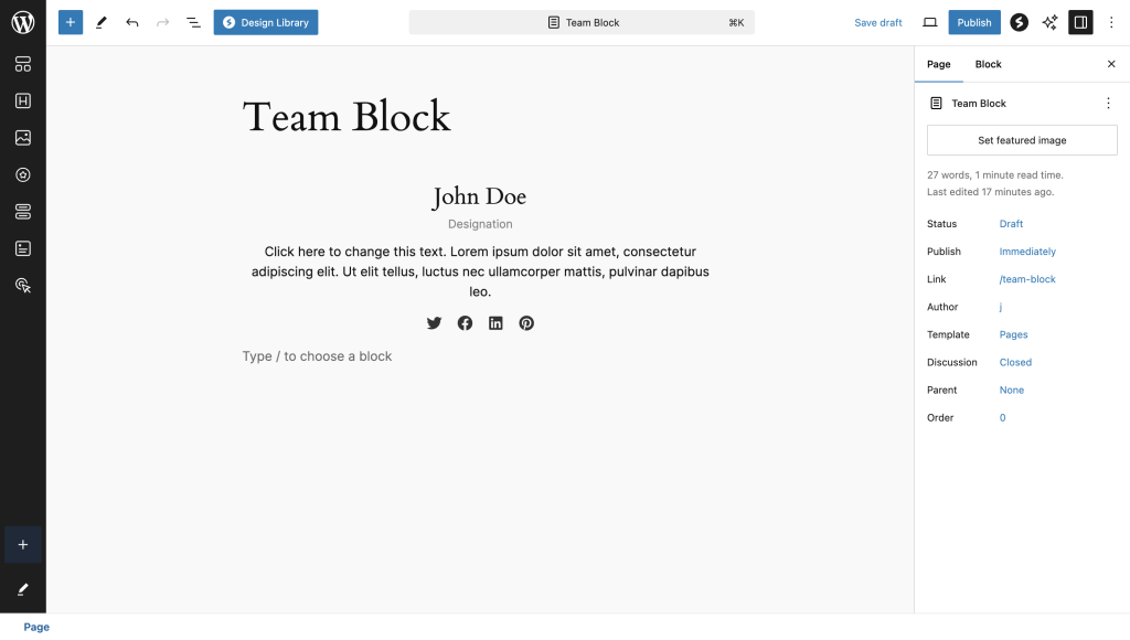 team block is added