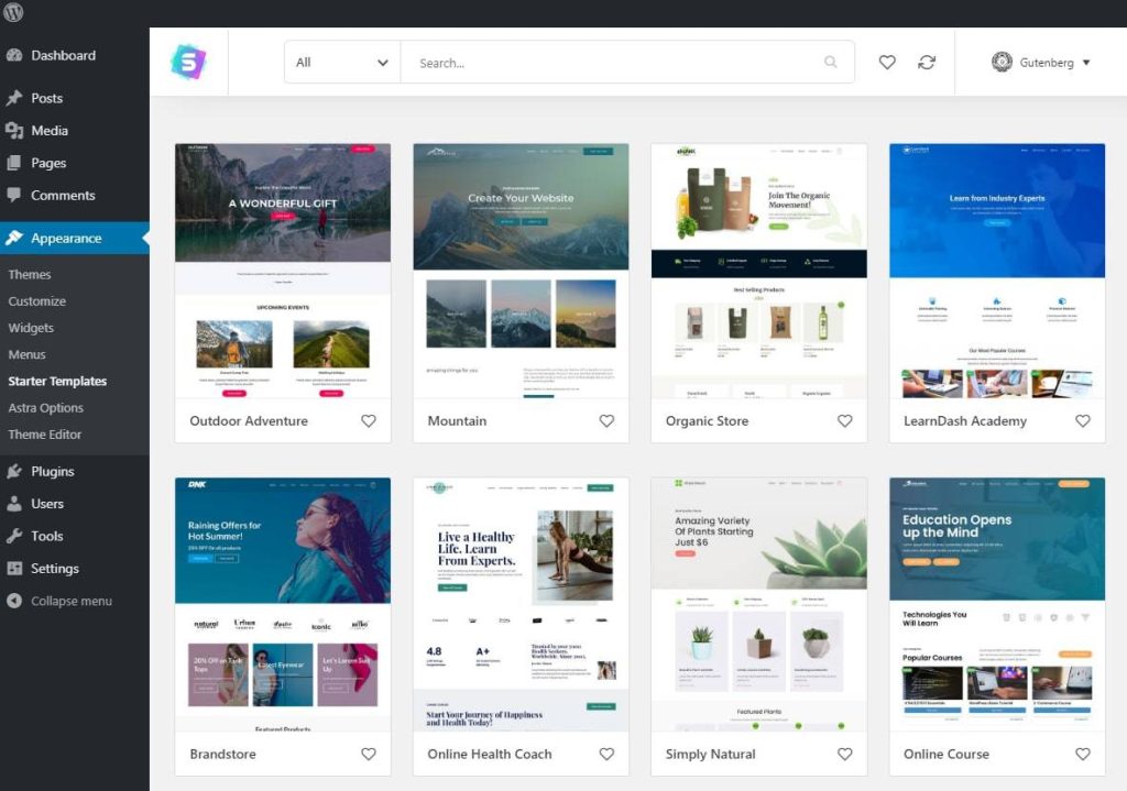 All Spectra Starter Sites Dashboard