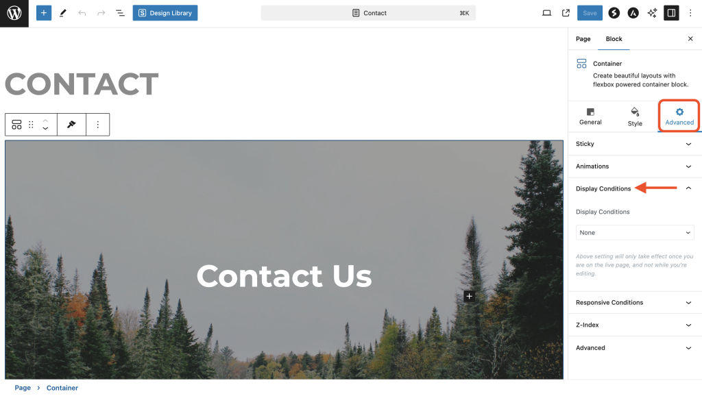 display conditions option under "Advanced"