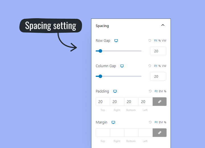 Spectra spacing settings