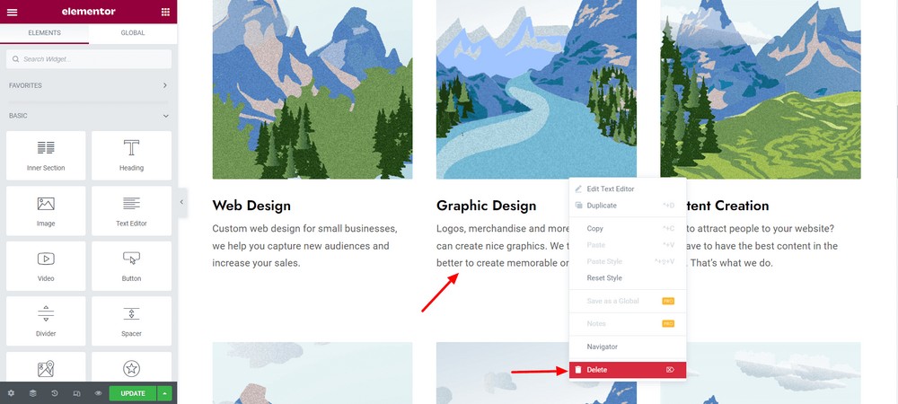 Delete single Elementor widget