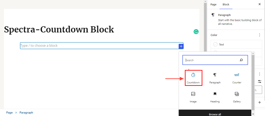 Spectra countdown block
