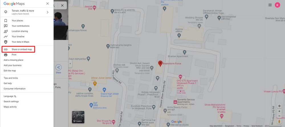 Click share or embed map option