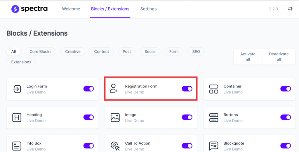 Registration Form Block