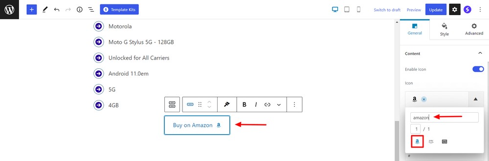 Change button text and icon