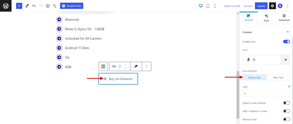 Change icon position