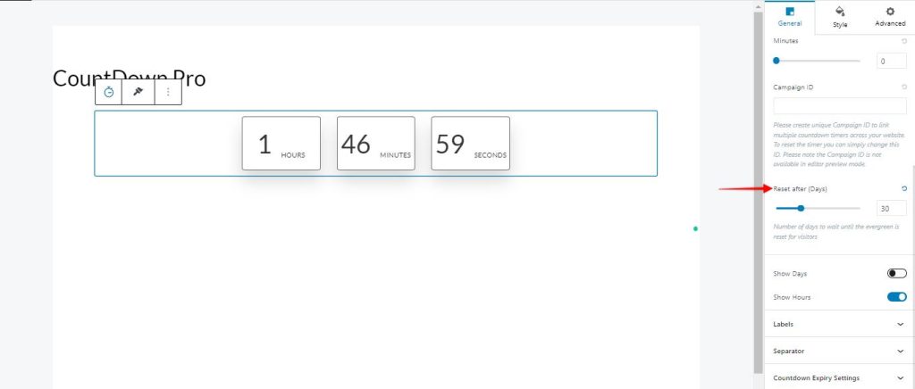 Countdown-pro-Evergreen-settings-reset