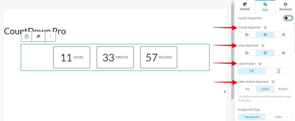 Countdown timer allignment