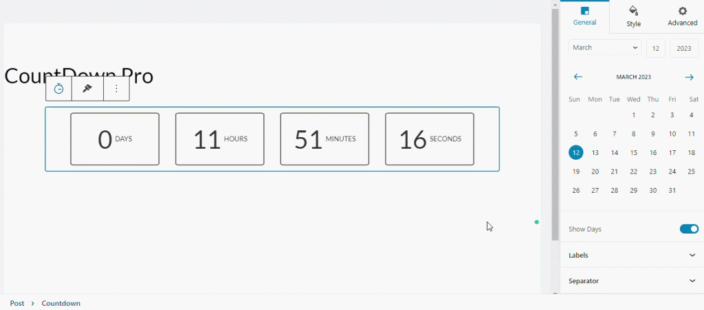 Hiding days, hours and minutes