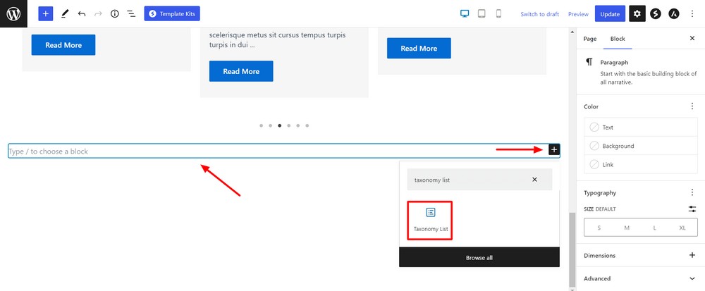 Add taxonomy list block