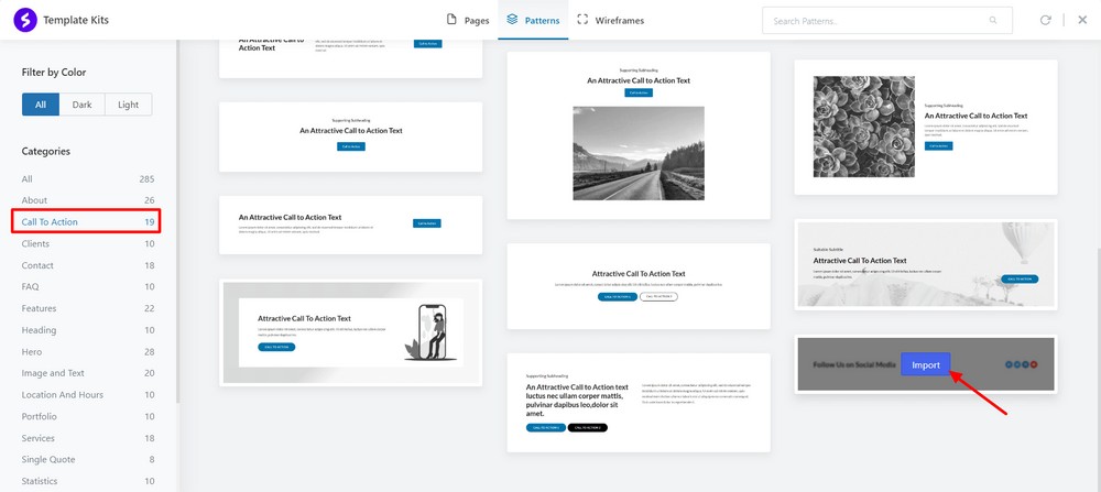 Import call to action template