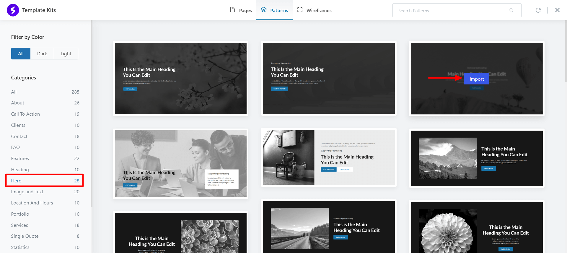 Import hero template