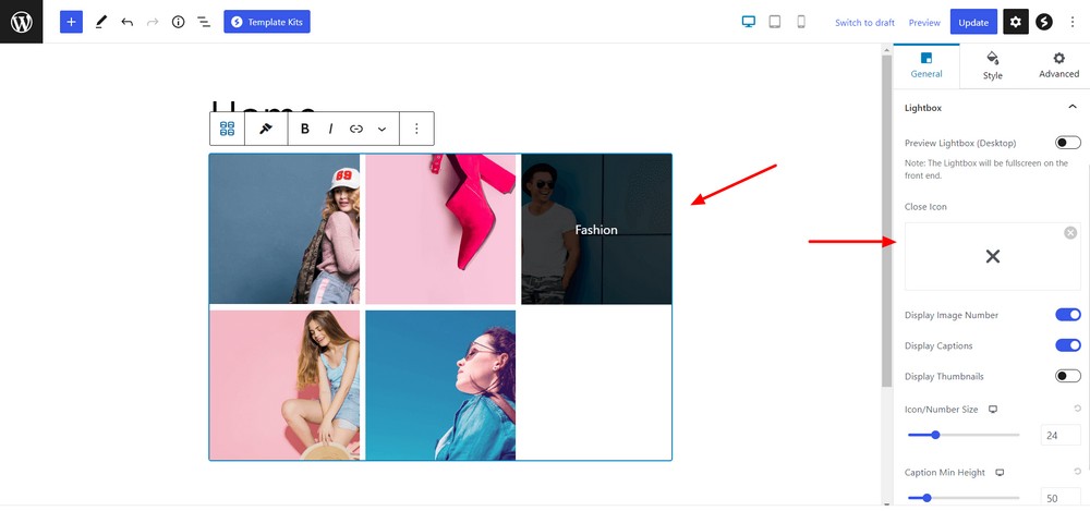 Lightbox feature of Image Gallery block