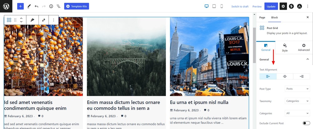 Post grid general setting