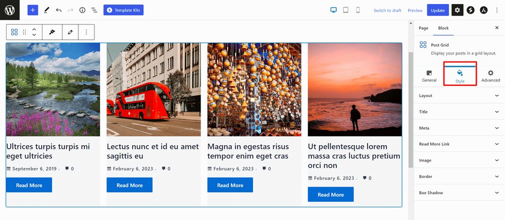 Post grid style options