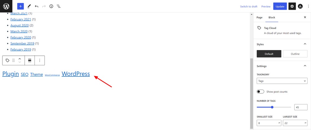 Tag Cloud block added