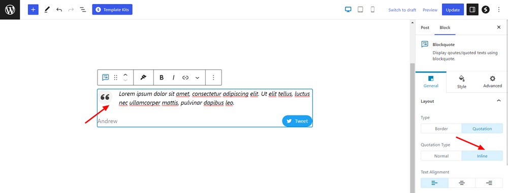 Inline type quotation