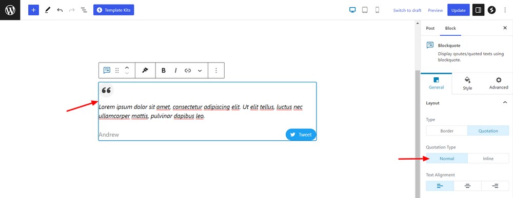 Normal type quotation 