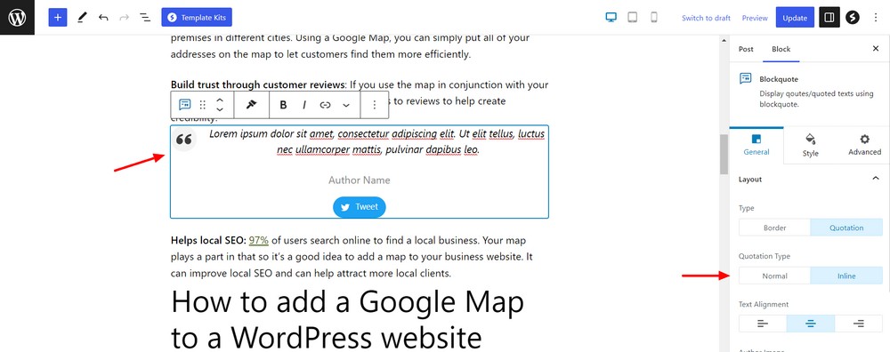 Set quotation layout