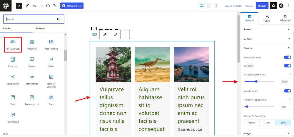 Add post carousel block