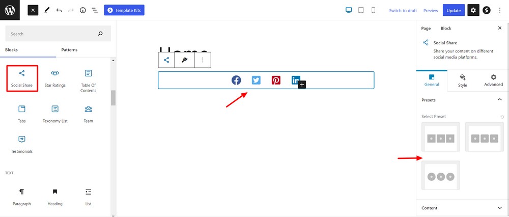 Add social share block