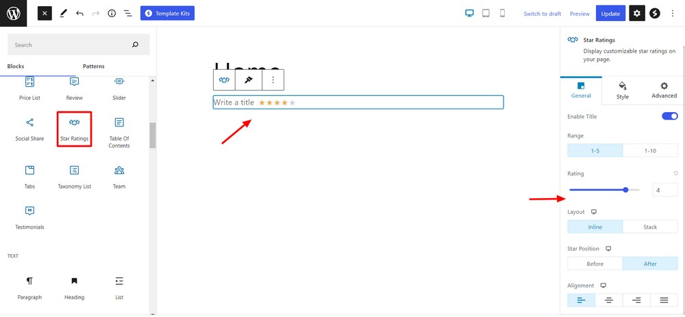 Add start rating block