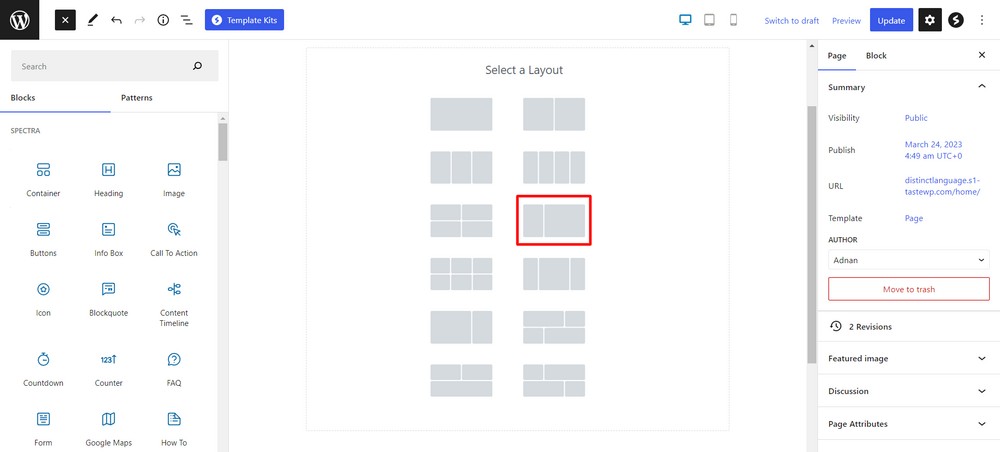 Select container layout