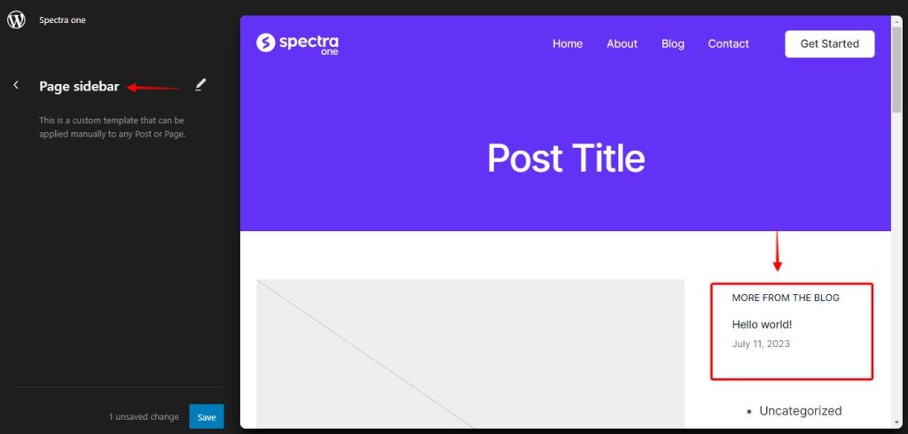 Spectra_one_sidebar_single_Page_settings