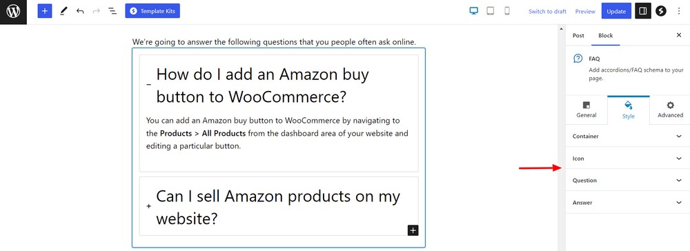 FAQ block style options