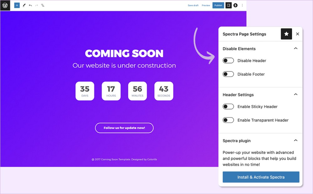 Hide the header and footer