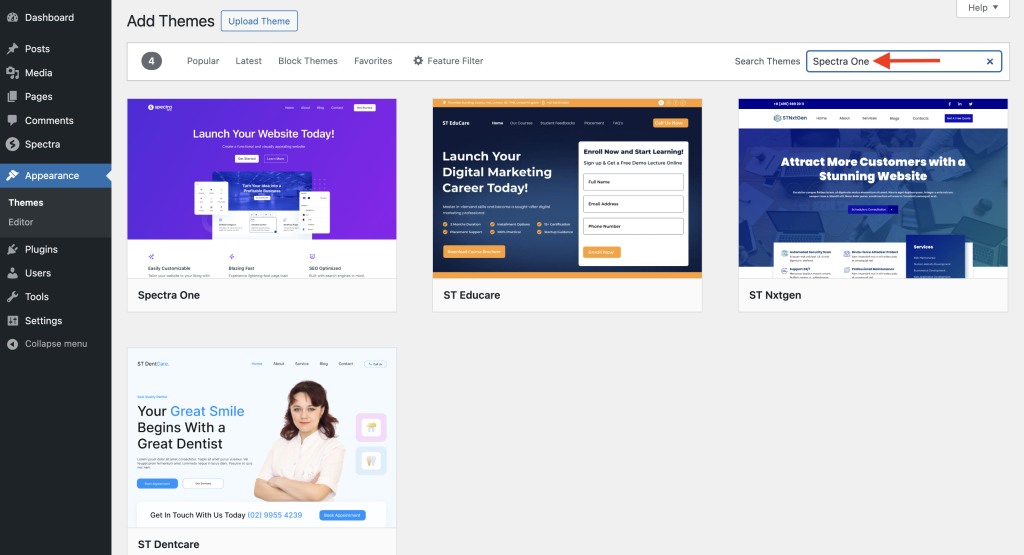 search for the Spectra One theme