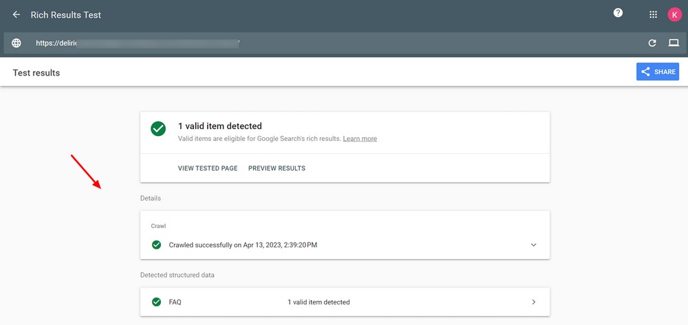 Rich Results Test for validating FAQ schema