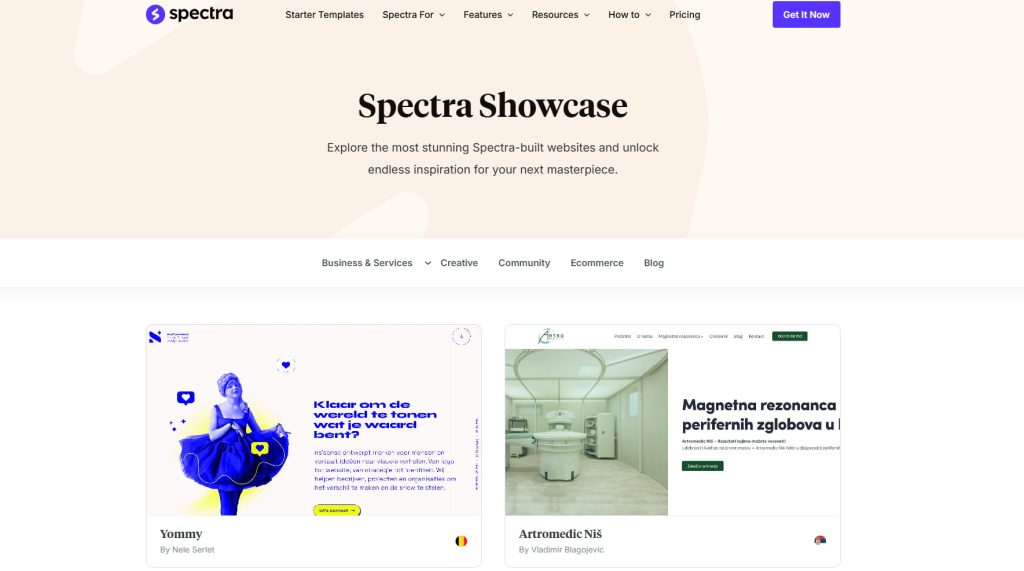 Spectra Showcase Landing Page